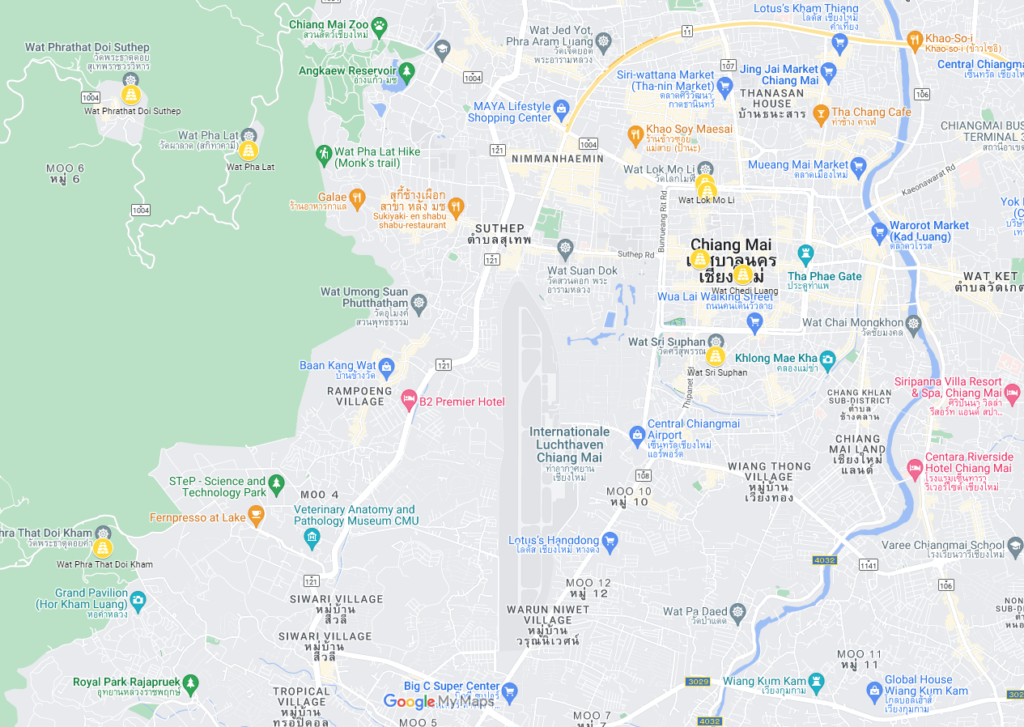 Kaart van Chiang Mai met tempels