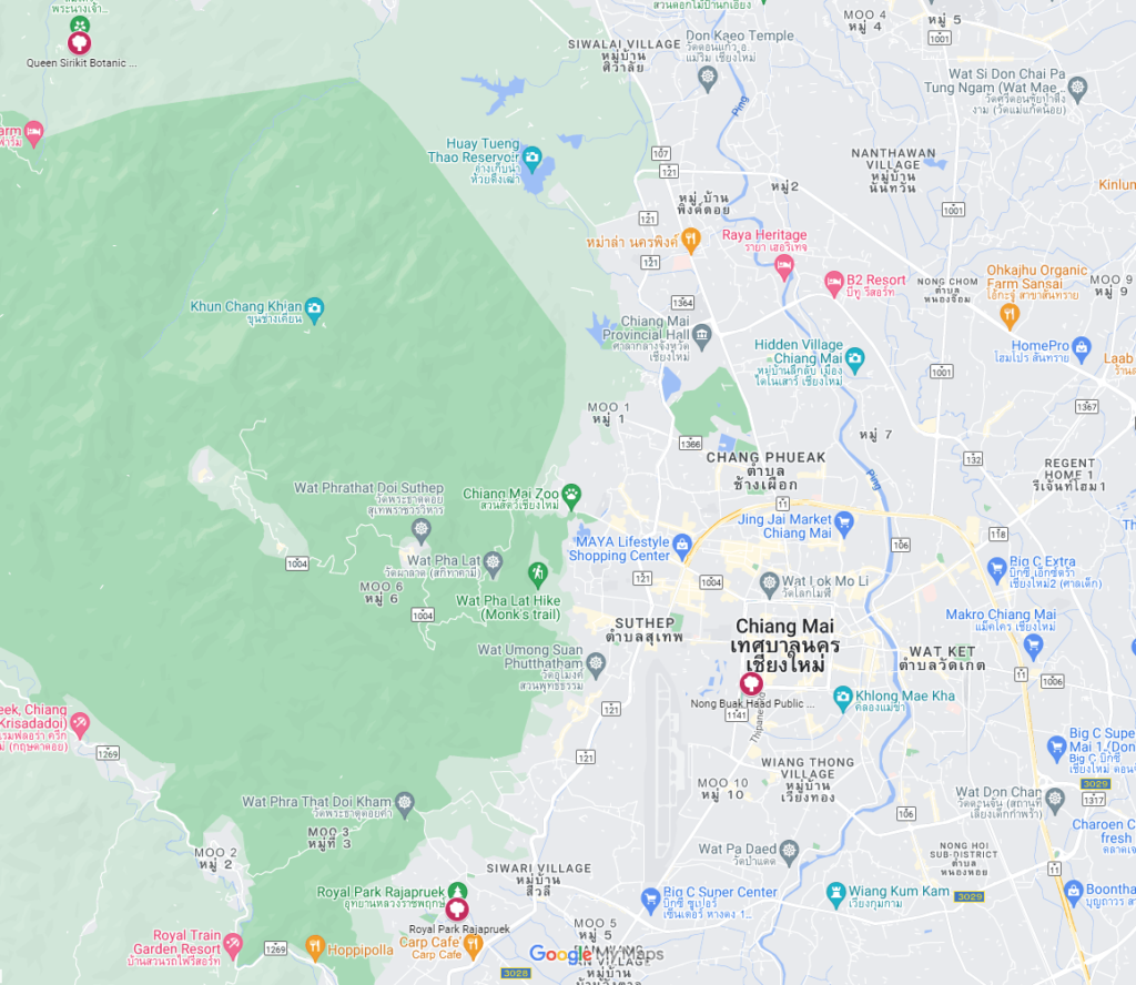 Kaart van Chiang Mai met parken